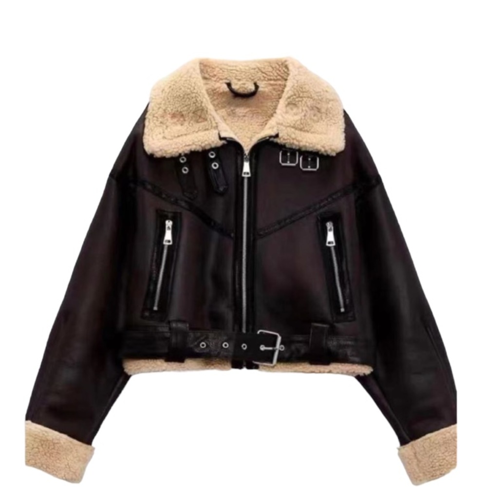 Cider Brown and Cream Shearling Jacket